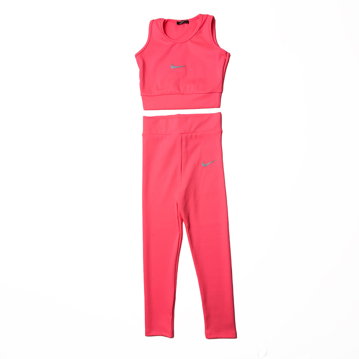 Fitilli Kız Çocuk Kolsuz Crop Taytlı ve Şortlu Takım - Pembe (3'lü Set)